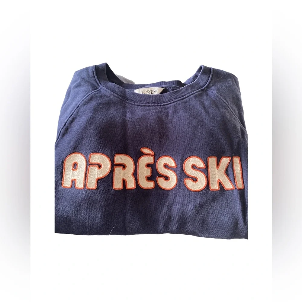 J.Crew Apres Ski Sweatshirt Women’s L‎ Navy Embroidered Pullover 100% Cotton